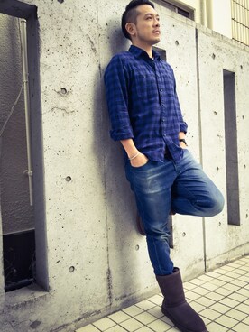 「アイテム（バングル/リストバンド）」を使った、島村さん（メンズ・173cm・30代）の秋コーディネート