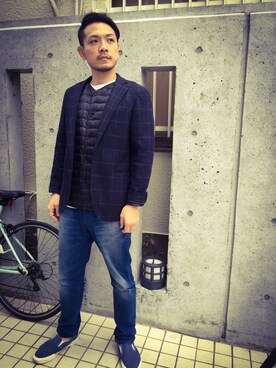 「アイテム（バングル/リストバンド）」を使った、島村さん（メンズ・173cm・30代）の秋コーディネート
