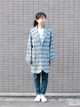 「sneeuw（スニュウ）のアイテム（ステンカラーコート）」を使った、おもちさん（レディース・156cm）の冬コーディネート