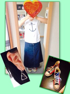 「BEAMS（ビームス）のアイテム（デニムスカート）」を使った、かんさん（レディース・156cm）の夏コーディネート