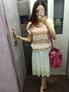 「miu miu（ミュウミュウ）のバッグ（ハンドバッグ、ピンク系）」を使った、てゃんさんさん（レディース・170cm）の夏コーディネート