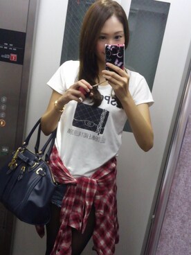 「EGOIST（エゴイスト）のアイテム（Tシャツ/カットソー、ホワイト系）」を使った、てゃんさんさん（レディース・170cm）の夏コーディネート