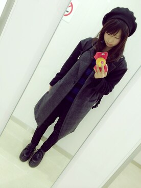 「ブルー×ブラック」｜「アイテム（チェスターコート）」を使った、あいかさん（レディース・153cm）の冬コーディネート