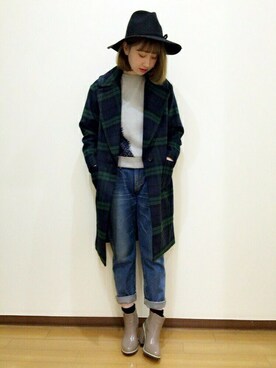 「＃デニム」｜「アイテム（チェスターコート）」を使った、dazzlin SHOP STAFFさん（レディース・160cm）の冬コーディネート