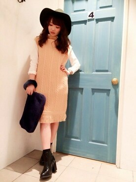 「アイテム（ワンピース、オレンジ系）」を使った、dazzlin SHOP STAFFさん（レディース・160cm）の冬コーディネート