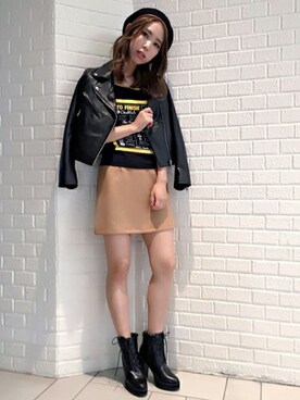 「#秋コーデ」｜「アイテム（ライダースジャケット）」を使った、dazzlin SHOP STAFFさん（レディース・160cm）の秋コーディネート