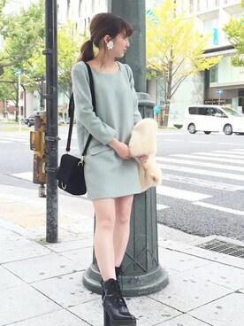 「アイテム（ワンピース/ドレス、グリーン系）」を使った、dazzlin SHOP STAFFさん（レディース・160cm）の秋コーディネート