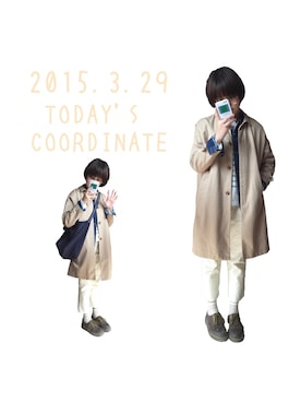 「アイテム（ステンカラーコート）」を使った、花◡̈不了花さん（レディース・166cm・10代）の春コーディネート