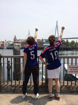 「adidas（アディダス）の日本代表2014ユニフォーム（Tシャツ/カットソー、ブルー系）」を使った、sayaさん（レディース・166cm）の夏コーディネート