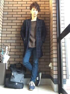「united arrows」｜「アイテム（チェスターコート）」を使った、かずあきさん（メンズ・173cm）の秋コーディネート