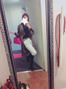 「アイテム（トレンチコート、グリーン系）」を使った、ELEさん（レディース・160cm）の秋コーディネート