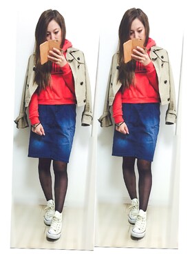 「BURBERRY（バーバリー）のアイテム（ジャケット/アウター、ベージュ系）」を使った、chihoさん（レディース・158cm）の秋コーディネート