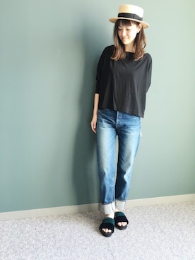 「カンカン帽」｜「アイテム（サンダル）」を使った、IMAEDA2さん（レディース・167cm）の夏コーディネート