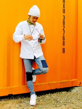 「KANGOL（カンゴール）のアイテム（ニットキャップ/ビーニー）」を使った、🌈hisanistaさん（メンズ・170cm）の冬コーディネート