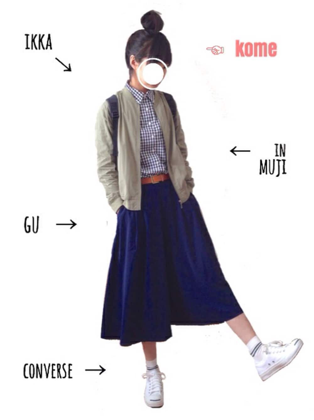 「ギンガムチェック、MA-1、ジャックパーセル、ガウチョパンツ、靴下×スニーカー」｜「Kastaneの【Kastane】NEW細ベルト（ベルト、イエロー系）」を使った、tumさん（レディース・160cm）の春コーディネートの1枚目の写真