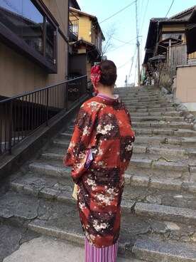 「アイテム（水着/着物・浴衣、レッド系）」を使った、はなつんさん（レディース・163cm）の冬コーディネート