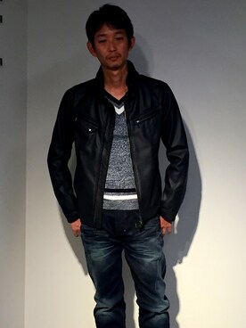 「HIDEAWAYS NICOLE（ハイダウェイニコル）のアイテム（ブルゾン、グリーン系）」を使った、nakamotoさん（メンズ・175cm）の冬コーディネート