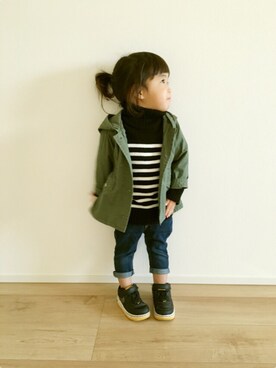 「OLD NAVY（オールドネイビー）のアイテム（ミリタリージャケット）」を使った、Rittyさん（キッズ・90cm）の冬コーディネート