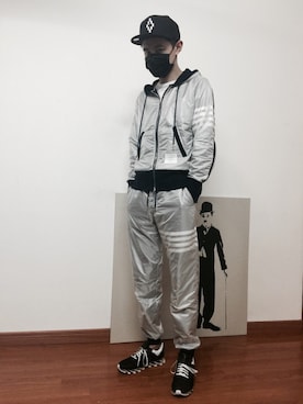 「RickOwens×adidas」｜「アイテム（帽子）」を使った、GYY Charlie Koさん（メンズ・177cm）の春コーディネート