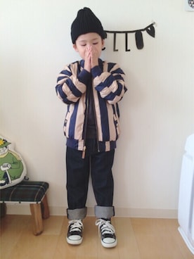 「Mini Rodini（ミニロディーニ）のアイテム（ジャケット/アウター）」を使った、fuku♪さん（キッズ・110cm）の秋コーディネート