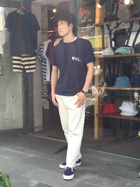 「UP START（アップスタート）のアイテム（帽子）」を使った、TOMOYAさん（メンズ・175cm）の夏コーディネート