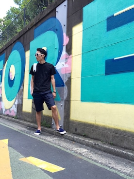 「UP START（アップスタート）のアイテム（バッグ）」を使った、TOMOYAさん（メンズ・175cm）の夏コーディネート