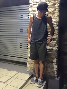 「UP START（アップスタート）のアイテム（パンツ）」を使った、TOMOYAさん（メンズ・175cm）の夏コーディネート