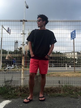 「UP START（アップスタート）のアイテム（バッグ）」を使った、TOMOYAさん（メンズ・175cm）の夏コーディネート