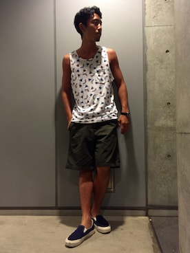 「UP START（アップスタート）のアイテム（パンツ）」を使った、TOMOYAさん（メンズ・175cm）の夏コーディネート