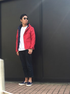 「UP START（アップスタート）のアイテム（マウンテンパーカー）」を使った、TOMOYAさん（メンズ・175cm）の秋コーディネート