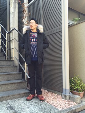 「UP START（アップスタート）のアイテム（パンツ）」を使った、TOMOYAさん（メンズ・175cm）の冬コーディネート