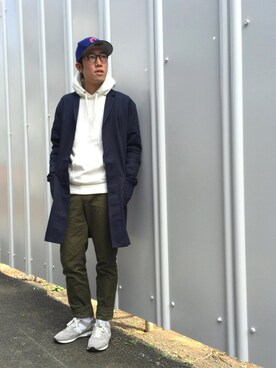 「UP START（アップスタート）のアイテム（チェスターコート）」を使った、TOMOYAさん（メンズ・175cm）の春コーディネート