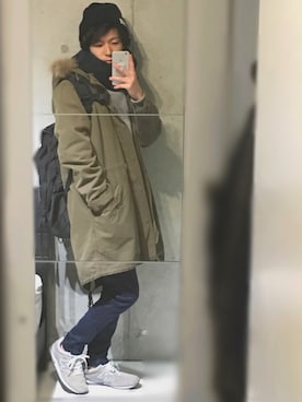 「ADAM ET ROPE'（アダムエロペ）のアイテム（モッズコート）」を使った、がーそーさん（メンズ・166cm）の冬コーディネート