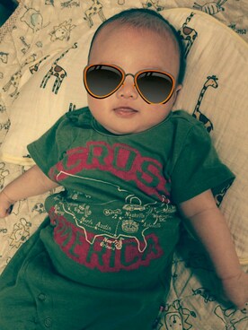 「アイテム（ママ＆ベビー、グリーン系）」を使った、あいら&たいがさん（キッズ・50cm）の夏コーディネート