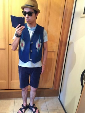 「Hub&Spoke（ハブアンドスポーク）のアイテム（パンツ）」を使った、かねさん（メンズ・170cm）の夏コーディネート