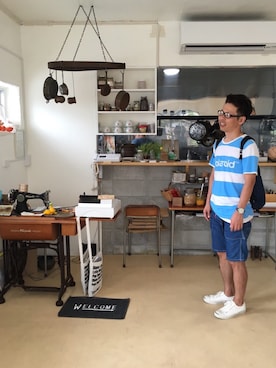 「アイテム（バックパック/リュック、ブルー系）」を使った、しんやさん（メンズ・173cm）の夏コーディネート