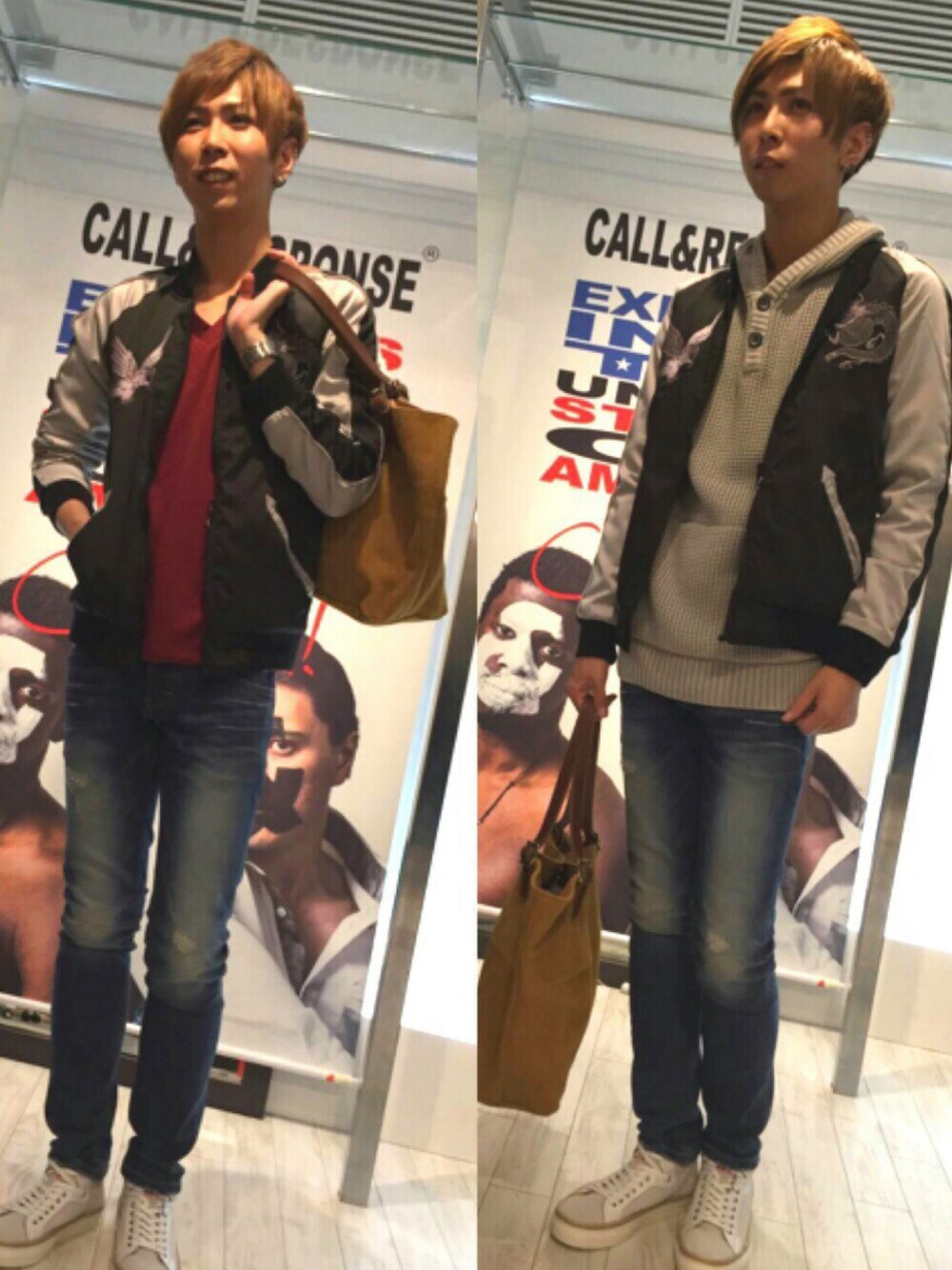 その他のトートバッグ、その他のデニムパンツ、その他のスニーカーを着用したメンズの秋コーディネートの1枚目の写真