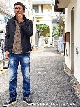 「CALL&RESPONSE（コールアンドレスポンス）のアイテム（ブルゾン）」を使った、CALL&RESPONSEさん（メンズ・179cm）の秋コーディネート