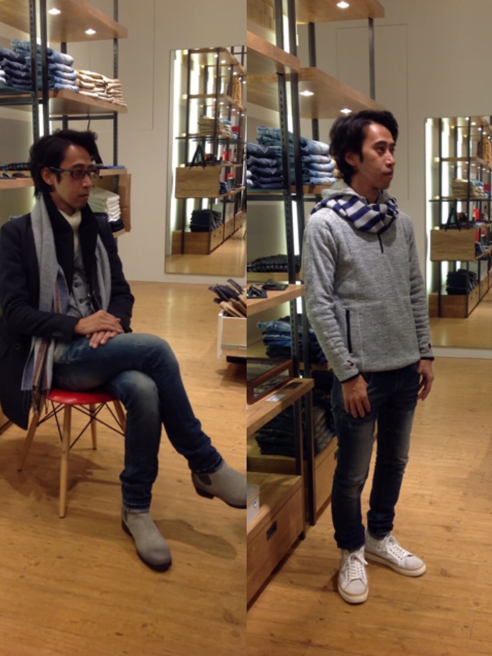 その他のパーカー、その他のデニムパンツ、その他のスニーカーを着用したメンズの冬コーディネートの1枚目の写真