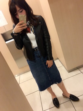 「ノースリーブニット」｜「アイテム（ライダースジャケット）」を使った、chiiyanさん（レディース・151cm）の秋コーディネート
