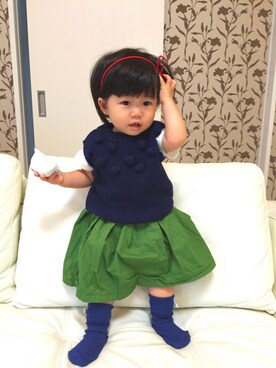 「FITH（フィス）のアイテム（ベスト）」を使った、yu+kenさん（キッズ・70cm）の秋コーディネート