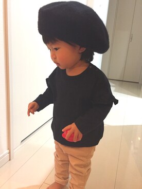 「niko and...（ニコアンド）のアイテム（ハンチング/ベレー帽）」を使った、yu+kenさん（キッズ・70cm）の秋コーディネート
