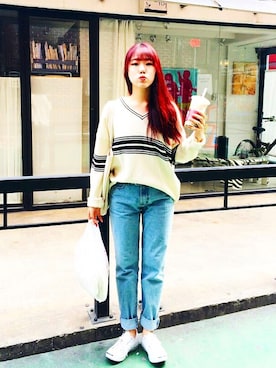 「Addict CONVERSE（アディクト　コンバース）のアイテム」を使った、HADAさん（レディース・164cm）の冬コーディネート