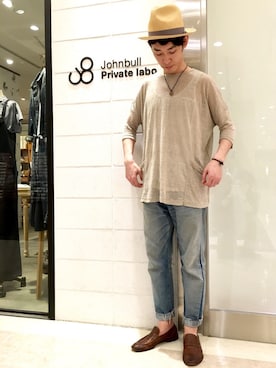 「Johnbull Private labo（ジョンブルプライベートラボ）のアイテム（ローファー）」を使った、J2さん（メンズ・180cm）の春コーディネート