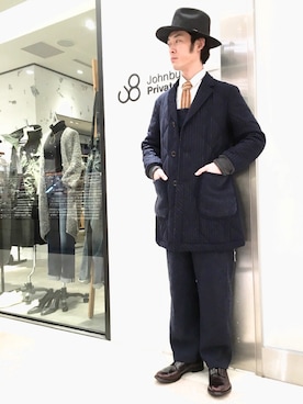 「Johnbull Private labo（ジョンブルプライベートラボ）のアイテム（チェスターコート）」を使った、J2さん（メンズ・180cm）の秋コーディネート