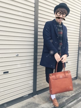 「rehacer（レアセル）のアイテム（チェスターコート）」を使った、Akiraさん（メンズ・178cm）の冬コーディネート
