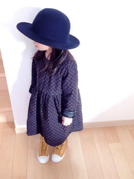 「ママの❤️のアイテム（ハット、ブルー系）」を使った、yunohanaさん（キッズ・100cm）の冬コーディネート