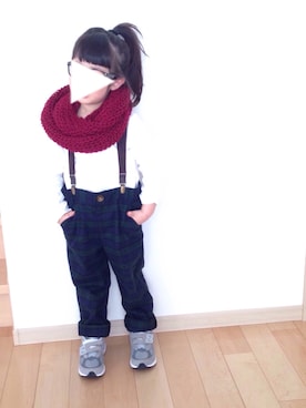 「green label relaxing（グリーンレーベルリラクシング）の【KIDS】東北コットン ボートネック ロングスリーブカットソー◆（Tシャツ/カットソー、ホワイト系）」を使った、yunohanaさん（キッズ・100cm）の冬コーディネート