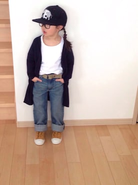 「Lee（リー）のアイテム（デニムパンツ、ブルー系）」を使った、yunohanaさん（キッズ・100cm）の冬コーディネート