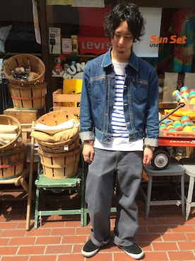 「ベンデイビス」｜「アイテム（デニムジャケット）」を使った、SUNSET立川さん（メンズ・173cm）の春コーディネート